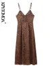 Kobiety moda z klamrą z druku zwierząt sukienka midi vintage podwójne cienkie paski żeńskie sukienki vestidos majer 220526