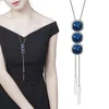 Подвесные ожерелья Длинные подвески для женщин Collier Femme Blue Tulip Colar Colar Maxi Fashion Silver Crystal Jewelry Bijoux 2022pend