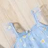 Baby Girl Dress Ins Kids Suspring Suspender Gauze rok Daisy Bloemprint Zomerfeestje Elegant Agaric Lace