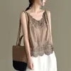 Summer Spaghetti Strap Tops Women Sleeveless V-hals broderi Bomull Linen Tank Top Casual Vintage Camis Mujer Tee Shirt Femme 220331