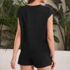 Женские брюки с двумя частями ПК/Set Women Tops Shorts подходит для твердого цвета глубокая промежность o eake sectable casual simple lief prise rooveless shorestr