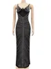 Beyprern Sparkle Black Mesh Sheer s Maxi Dress Gown Women Glam Spagetti Straps Crystal Party Celebrity Outifts 220615