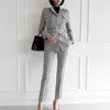 Tweede stuk broek voor vrouwen dames 2 stks zwarte witte plaid bijpassende outfits vrouwen dame kantoor zakelijk uniform blazer pak set werk