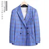 Autumn new men's suits solid color casual slim business sky blue large size double-row two-button two-piece suit