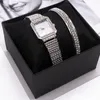 Relojes de pulsera Conjunto de relojes de pulsera de lujo para mujer, reloj de pulsera con diamantes de imitación, reloj de cuarzo con pulseras de diamantes, conjuntos de regalos para mujer, 2 uds.