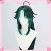 120cm Genshin Impact Xiao Wig Cosplay Female Version Long Straight Dark Green Synthetic Wig Heat Resistant Hair for Adult Con Y220512