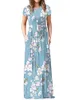 2022 été Maxi Robe florale femmes longue Robe de soirée dames poche ample à manches courtes décontracté fleur Robe Robe Femme G220510