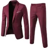 Men's Suits & Blazers 2Pcs Set Men Suit Solid Color Long Sleeve Lapel Slim Button Business Work Clothes SuitsMen's