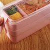 900ml Lunch Box 3 Layer Wheat Straw Bento Boxes Microwave Dinnerware Food Storage Container Lunchbox Eco friendly JLF14413