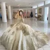 Yeni şampanya boncuklu quinceanera elbiseleri bağcıklı aplike uzun kollu prenses balo parti partisi giyinme maskeli balo elbise 2022