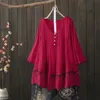 Women's Blouses & Shirts Women Vintage Lace Blouse Plus Size Ruffled Trim Casual Loose V-neck Three Quarter Sleeve Tops