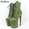 Sorbern Light Green Fake Suede Pole Dance Boots For Drag Queen Platform Booties Custom Colors