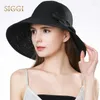 Beach Summer Wide Brim Straw Sun Hats For Women Bowknot Solid Soft Crocheted Adjustable Casual Female 89305 Delm22