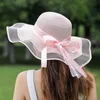 Wide Brim Hats Foldable Big Floppy Sun Bow Ribbon Panama Straw Hat Vacation Beach UV Protection Cap Portable Dome BoaterWide Wend22