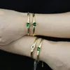 Link Bracelets Chain 5mm Herringbone With Single Green Heart Rectangle Eye Charm Gold Color European Women Fashion BraceletLink Raym22