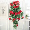 Couronnes De Fleurs Décoratives 2pcs Simulation Rose Vigne Salon Décoration Murale Plante Verte En Plastique Faux Fleur Intérieur Panier Suspendu Art