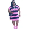 3023 Womens Plus Size Dresses 3XL 4XL 5XL Striped Dress Summer Short Sleeve Lapel Neck Skirt Pullover T Shirt Clothing