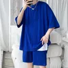 Men's Tracksuits Men's Plus Size 5XL-M High Quality Wave Pattern Drape Loose Casual Men's Sets Simple Short Sleeve Ice Silky Summer