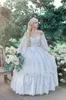 Vintage viktoriansk bollklänning bröllopsklänningar Tiered spetsapplikationer långa brudbröllopsklänningar pärlor V-ringning korsett prinsessan brud klänning 2022 ny