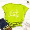 夏の綿の女性Tシャツファッションメリークリスマスツリープリント半袖グラフィックティートップカジュアルOネックデイリーレギュラーTシャツ220511