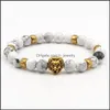 Urok bransolety koraliki kamienna bransoletka 8 mm białe koraliki Lion Owl Buddha Head Elasts Men Hjewelry Drop dostawa biżuteria Dhmfj