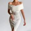 Sukienki na co dzień Off Shoulder Bodycon Women 2022 Summer Slim długa sukienka z rozcięciem damska Vintage Party z paskiem