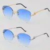 New Luxury Butterfly Lens Metal Rimless Sunglasses Designer Driving Unisex glasses Man Woman 18K Gold 001 Silver Large Round Frames Size:60-20-140MM