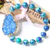 Charm Armband ShinyGem 8mm Sea Sediment Snakeskin Round Bead Armband Big Stone Natural Crystal Druzy for Women WeddingCharm Lars22