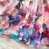 Frühling Sommer Runway Designer Blume Leinen Kleid Frauen Rüschen Laterne Hülse Einreiher Kurze Vestidos 2023