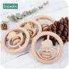 Bopoobo 5pc Holz Baby Rassel Lebensmittelqualität Material Spielzeug Holz Ring Beißring Krippe Mobile Kleinkind Spielzeug Für 220428