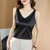 Coréen soie haut pour femme femme Satin réservoirs sans manches élastique t-shirts licou Sexy col en v Camis 220318