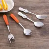 Sublimation Flatware Cute Easter Carrot Rabbit Handle Baby Feeding Spoons Cutlery Kids Stainless Steel Spoon Fork Kids Utensils 1pc Portabl