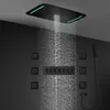 Bathroom Luxury Large 6 Functions LED Shower Set Waterfall Rainfall Showerhead System Thermostatic Black Faucets Massage Body Jet