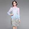 2022 Doll Collar Print Button Shirt Robe Femme Designer Long Manche Milan Style Slim Robes plissées A-Line Spring automne Femmes Vêtements Piste