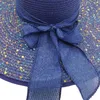 Chapeaux à large bord mode soleil pour femmes filles disquette chapeau de paille été nœud papillon bohême plage casquette ruban impression chapeau