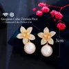 Dangle & Chandelier ThreeGraces Beautiful Flower And Simulated Pearl Earrings For Women Shiny Cubic Zirconia Fashion Party Jewelry ER710Dang