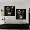 African Art Picture Gold and Black Women Contemplator Portrait Wall Art Canvas Paintings Posters Prints Paintings for Home Decor