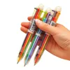 Novelty 6 i 1 färgglada pennor Enkla solida multifunktion Multicolor Ballpoint Pen School Studery Stationery Färgglada påfyllningspennor