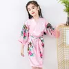 Sommarflickor Silk Robe Solid Color Children Pyjamas Soft Kids Bathrobe Satin Robe Teenager