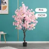 Home Artificial Fake Cherry Tree Bonsai Floor Leaves Decor Living Interior Room Pink Fake Plants With Pot Simulation Flowers