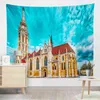 Street View Old Buildings People Dike Series Wall Hanging Wall Carpets Wall Cloth Mat Background Blanket Home Decoration J220804