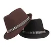 Men Short Brim Wool Blend Fedoras with Rivet Band Spring Mens Felted Jazz Trilby Gentleman Cap Outdoor Sun Protection Hat