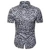 Mäns casual skjortor 2022 sommar mode mens leopard tryckt skjorta knapp män kort ärm sexig streetwear