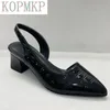 Véritable cuir Vintage bout pointu femmes chaussures pompes printemps été fête danse Slingback talon sandales Sadalias Femininas 220523