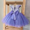 Robes de fille dos nu fleur élégante enfants filles fête de mariage arc dentelle enfant en bas âge bébé 1er anniversaire princesse Costume enfants robe Tutu