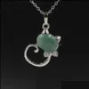 Pendant Necklaces New Lovely Cat Round Stones Turquoise Pink Quartz Charms Necklace For Women Men Gift Accessories Drop D Carshop2006 Dhj8Z