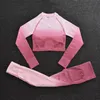 Yoga Outfit Seamless Gradient Colors Women Set Long Sleeve Crop Top Gym Bra Fitness Leggings Workout Sports Suit Running Joggings PantsYoga