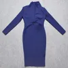 BeaUwyey Winter z długim rękawem HL Bandaż Dress Deep V Neck Sexy Kobiety Bodycon Dress Loyal Blue Kane Długość Maxi XL Vestido 220316