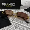 Champagnerbraune Rahmensonnenbrille Designerbrille für Damen Herren Randloser Metallrahmen aus Glas