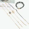 5PC/Set Bohemian Turtle Charm Stone Beads Bracelets Gold Color Strand Bracelets Sets Fashion Jewelry Party For Women